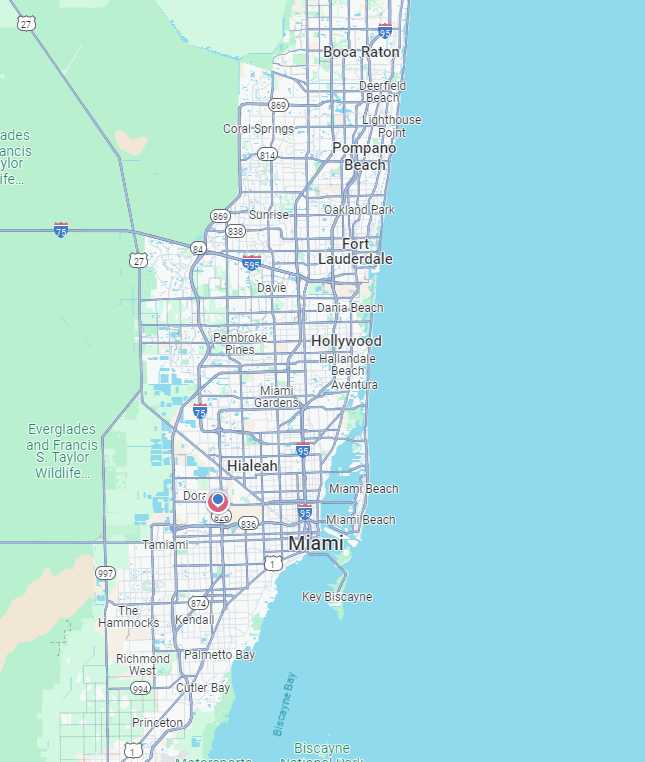 Map of our plumbing service area in Coral Gables